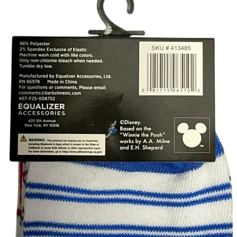 Winnie Pooh Crew Socks Disney Novelty Stripe Blue White Adult Unisex Mens 9-13